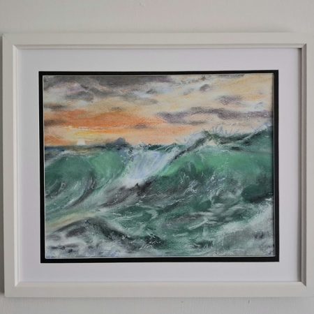 Framed Pastel Seascape with Rolling Wave