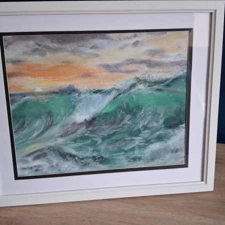 Framed Pastel Seascape with Rolling Wave