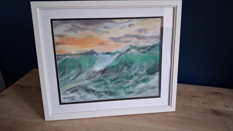 Framed Pastel Seascape with Rolling Wave