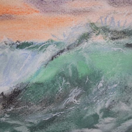 Framed Pastel Seascape with Rolling Wave