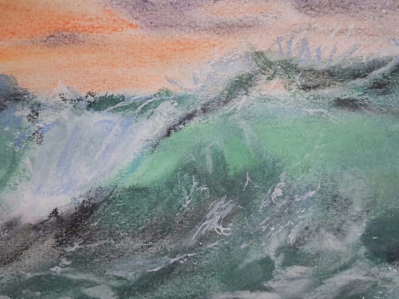 Framed Pastel Seascape with Rolling Wave