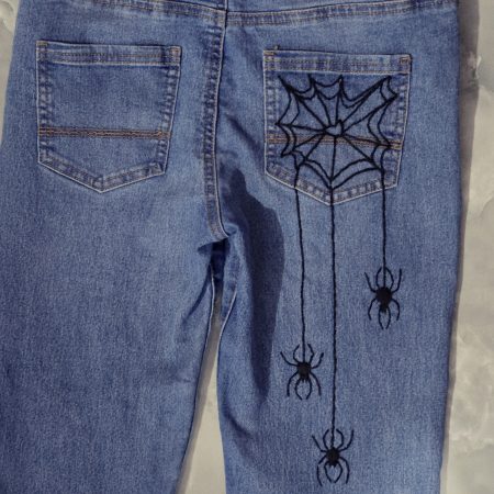 Hand embroidered Spider Web Jeans, unique and perfect for Halloween