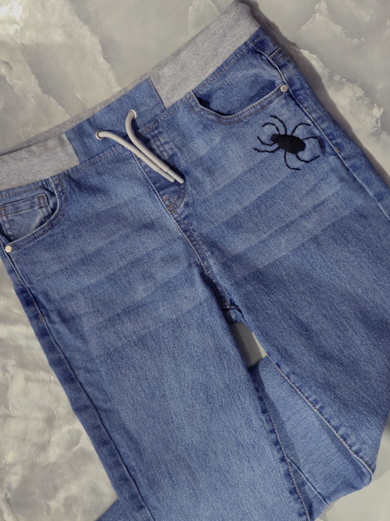 Hand embroidered Spider Web Jeans, unique and perfect for Halloween