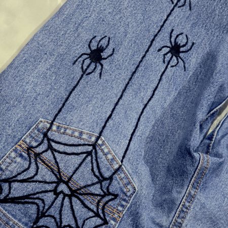 Hand embroidered Spider Web Jeans, unique and perfect for Halloween