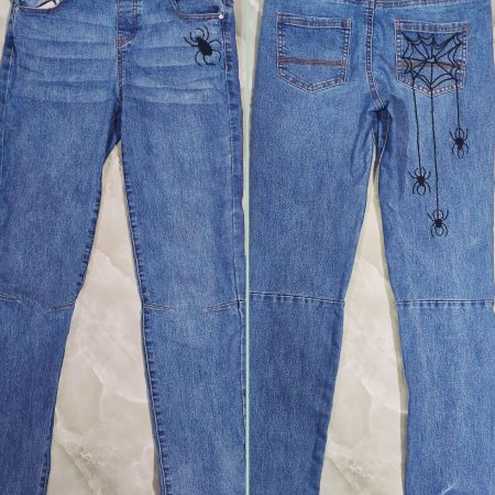 Hand embroidered Spider Web Jeans, unique and perfect for Halloween