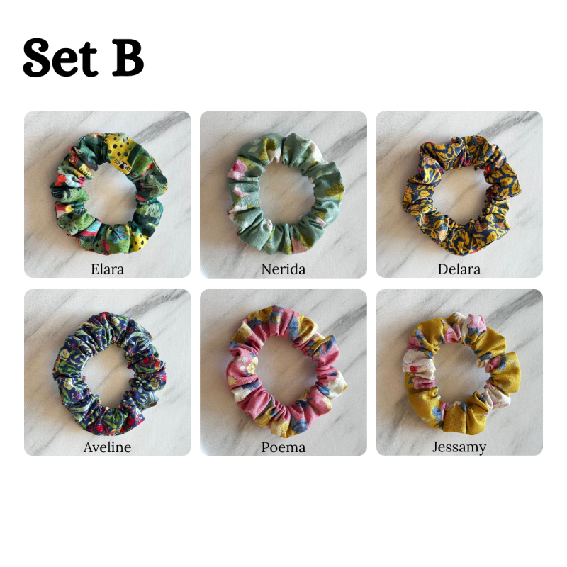 Set of 6 Handmade Cotton Small Scrunchies: Colorful Hair Accessories