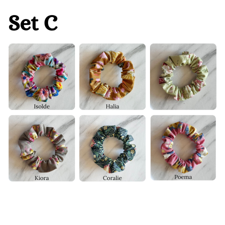 Set of 6 Handmade Cotton Small Scrunchies: Colorful Hair Accessories