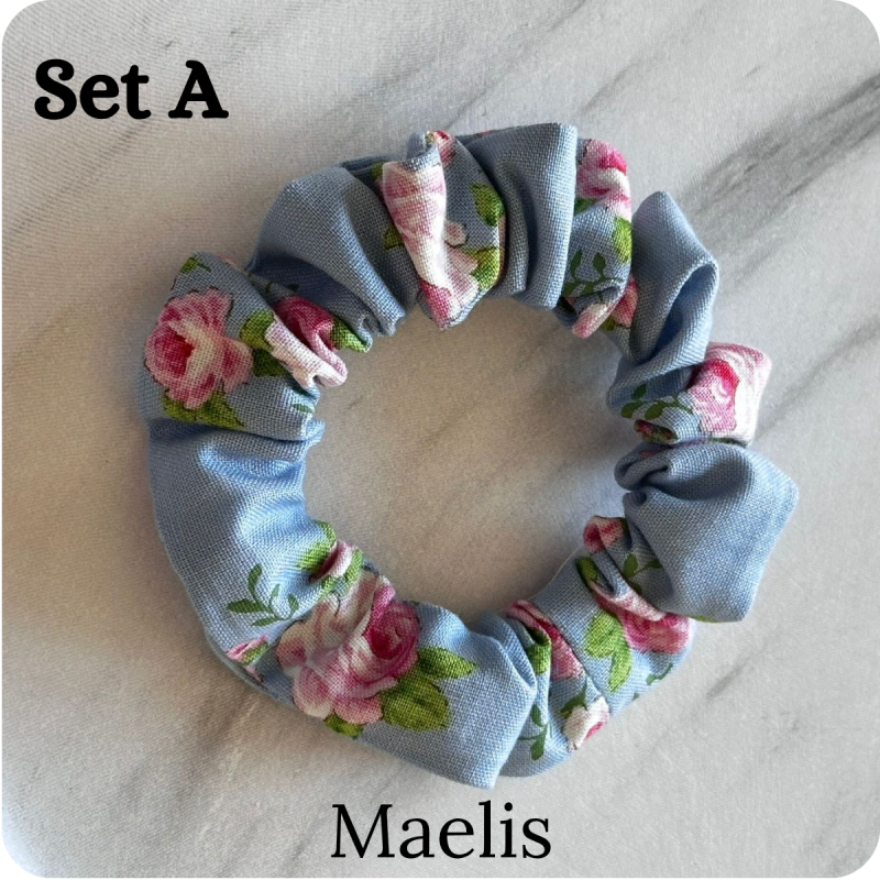 Set of 6 Handmade Cotton Small Scrunchies: Colorful Hair Accessories