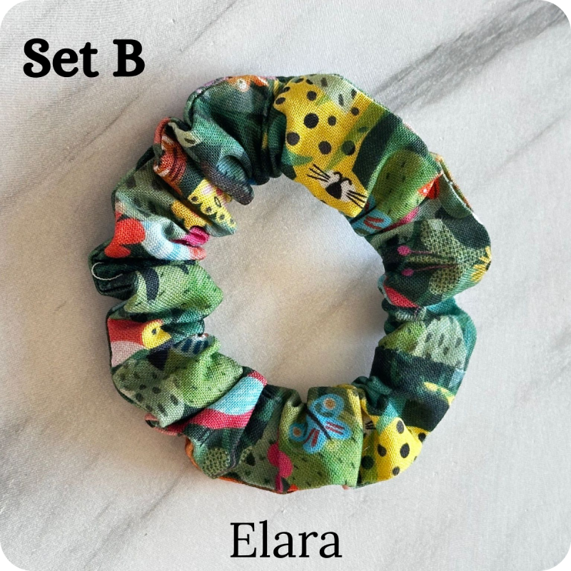 Set of 6 Handmade Cotton Small Scrunchies: Colorful Hair Accessories
