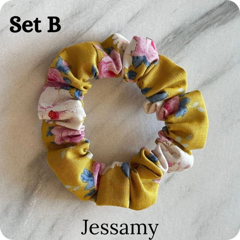 Set of 6 Handmade Cotton Small Scrunchies: Colorful Hair Accessories