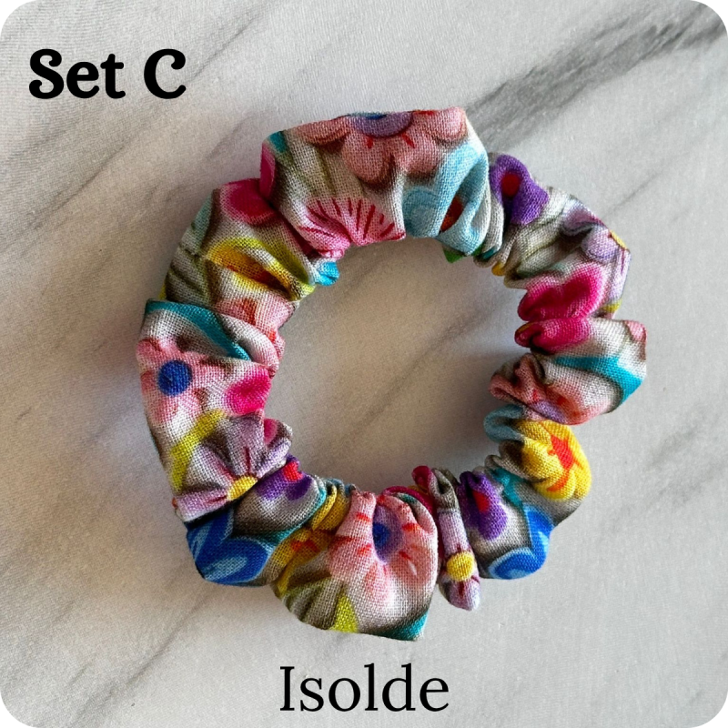 Set of 6 Handmade Cotton Small Scrunchies: Colorful Hair Accessories