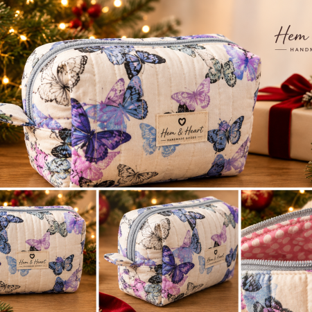 Quilted butterfly cosmetic bag