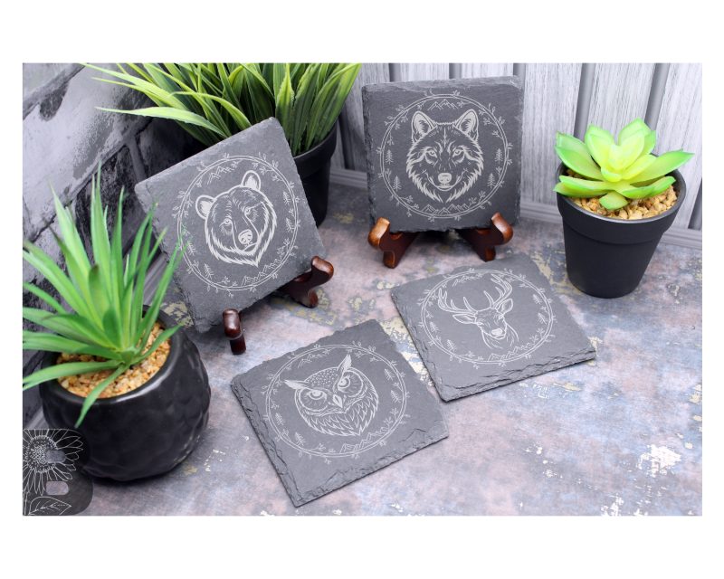 Set of 4 Slate Coasters with a Wilderness Design