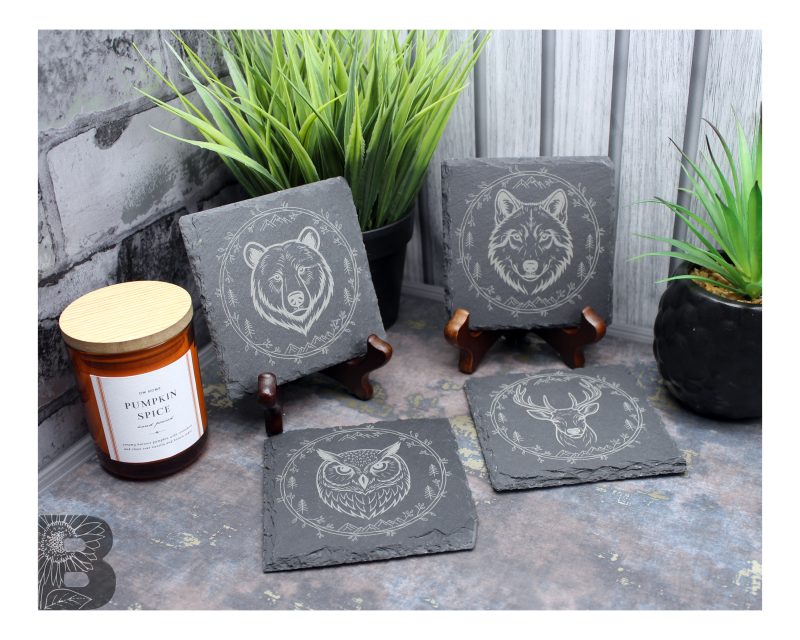 Set of 4 Slate Coasters with a Wilderness Design