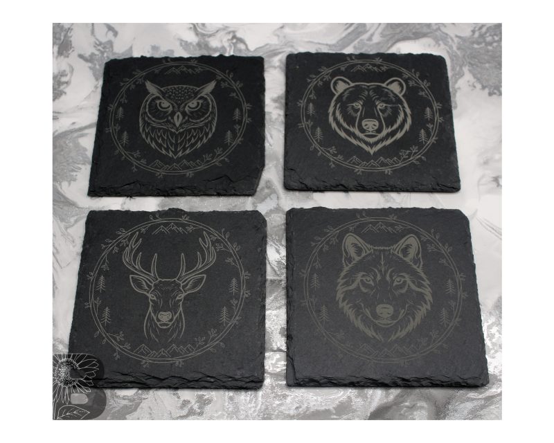 Set of 4 Slate Coasters with a Wilderness Design