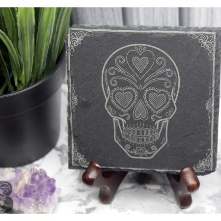 Set of 4 Slate Coasters with a Sugar Skull Design