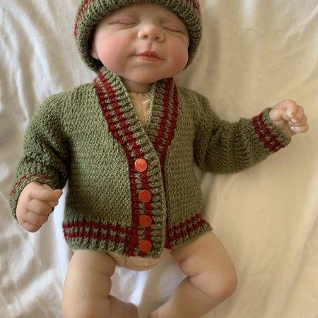 Prem Reborn doll red cardigan and hat