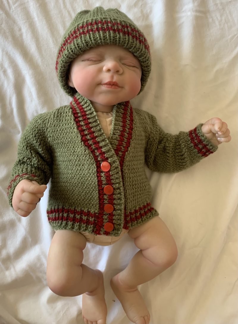 Prem Reborn doll red cardigan and hat
