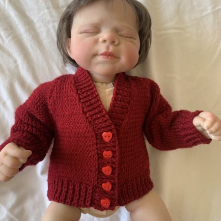 Red Christmas cardigan for Reborn doll baby doll