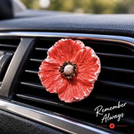 Handmade Poppy Car Decor – Remembrance Day Car Decor Vent Clip, Car Accessory
