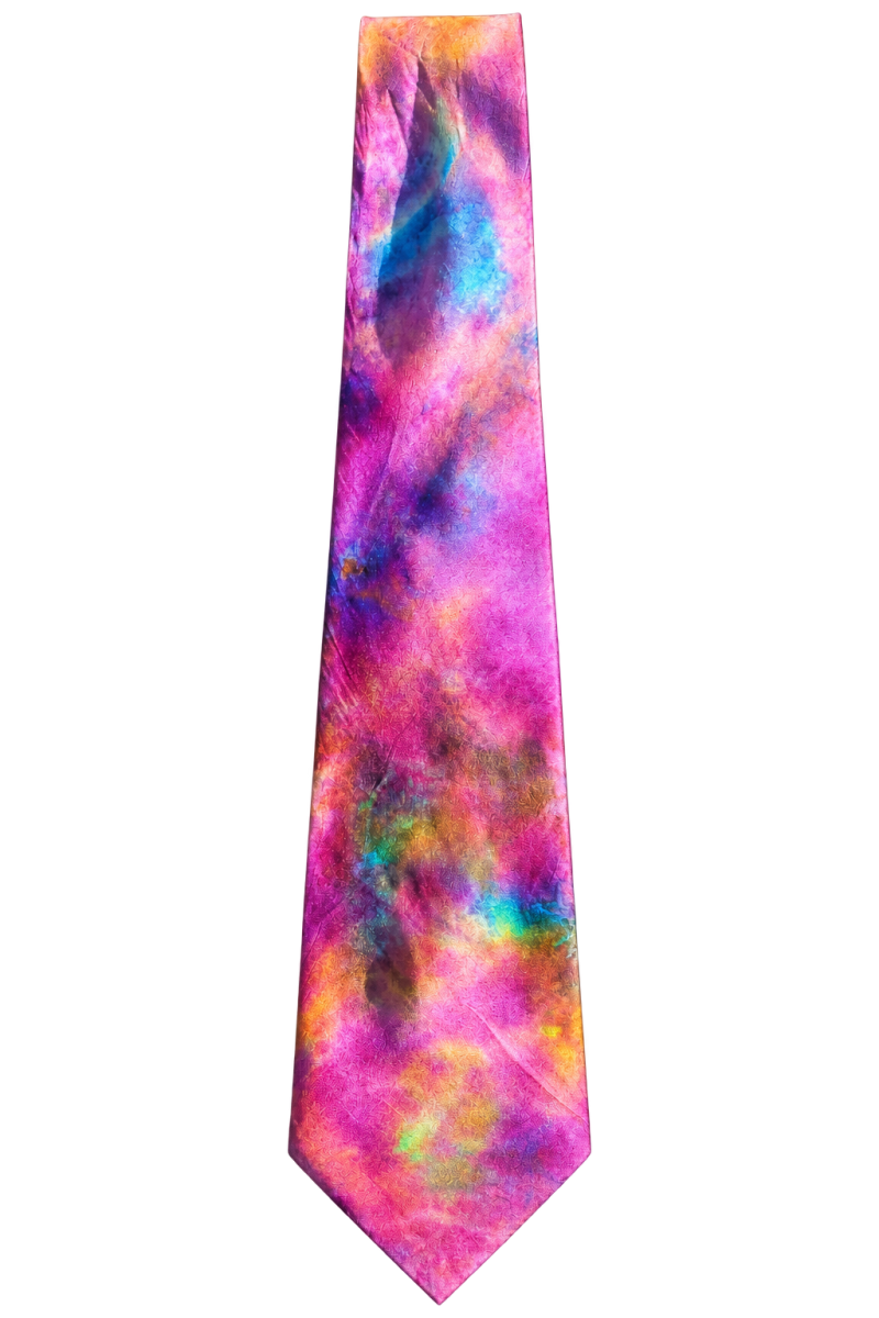 Hand Dyed Pure Silk Tie in Pink, Purple and Turquoise