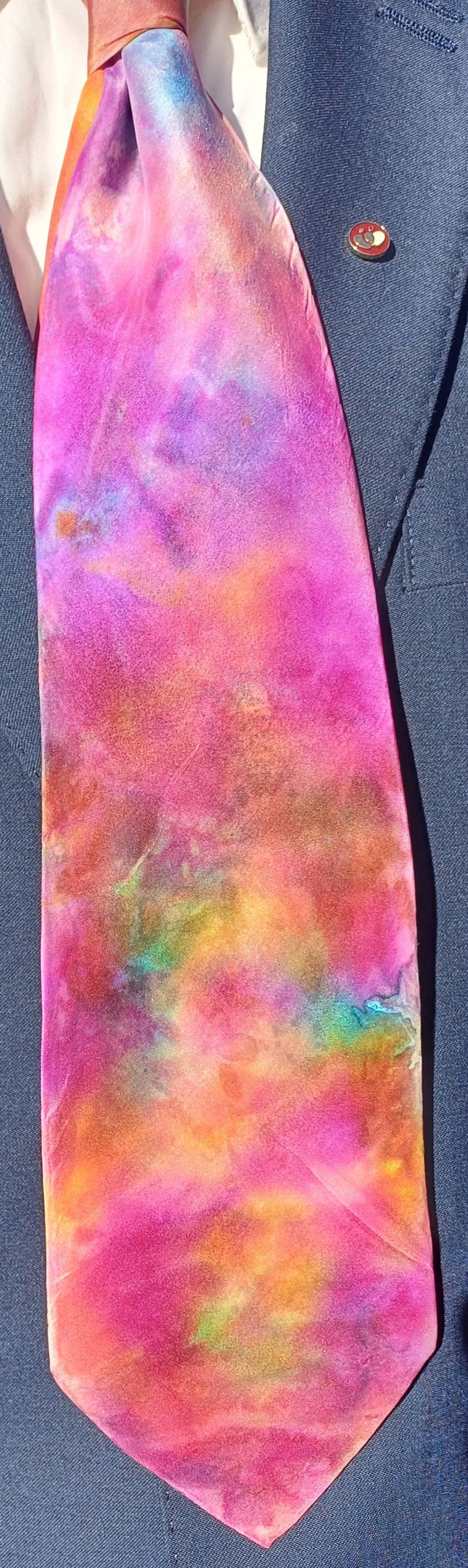 Hand Dyed Pure Silk Tie in Pink, Purple and Turquoise