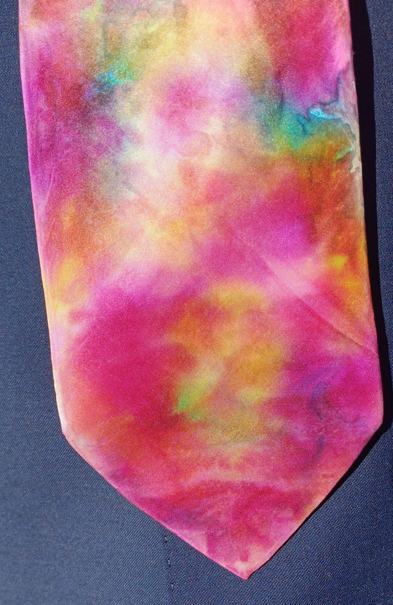Hand Dyed Pure Silk Tie in Pink, Purple and Turquoise