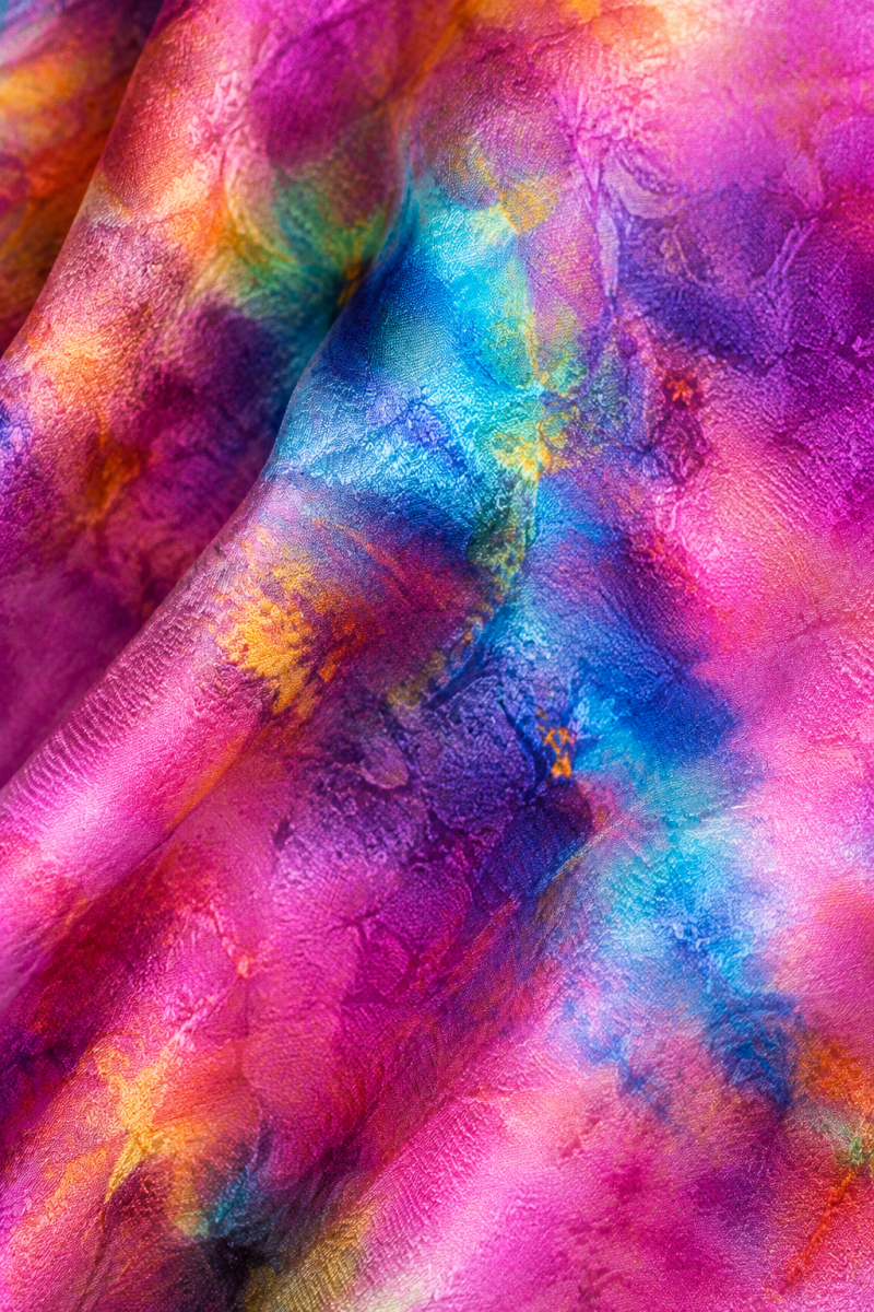 Hand Dyed Pure Silk Tie in Pink, Purple and Turquoise