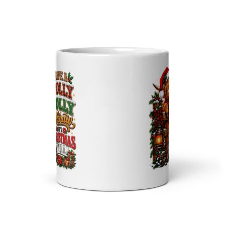 Highland Cow Christmas Mug – 11oz White Ceramic Funny Holly Jolly Yeehaw Festive Coffee Cup