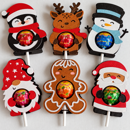 Christmas themed chocolate or lollipop holders. Perfect for stocking fillers.