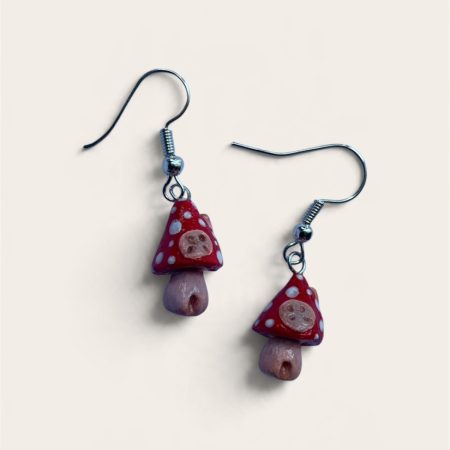 Hand-sculpted and painted mushroom fairy house earrings