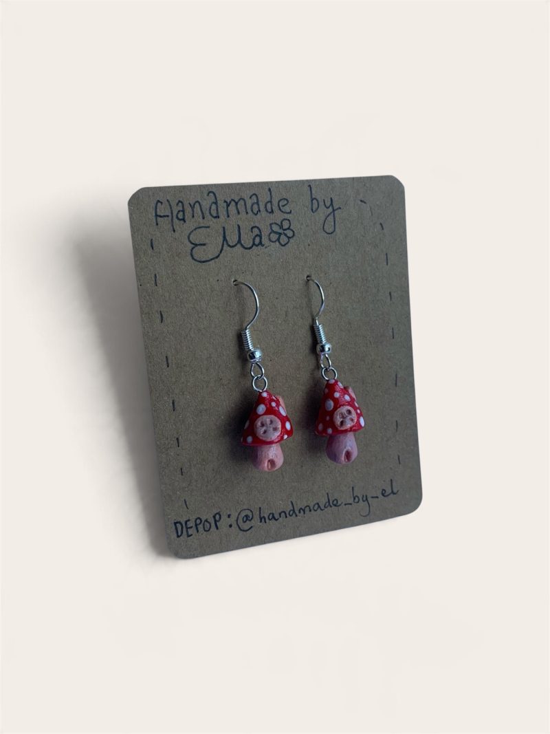 Hand-sculpted and painted mushroom fairy house earrings