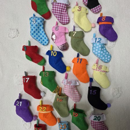 24-Stocking Advent Calendar Garland with Wooden Numbers and Hemp Twine