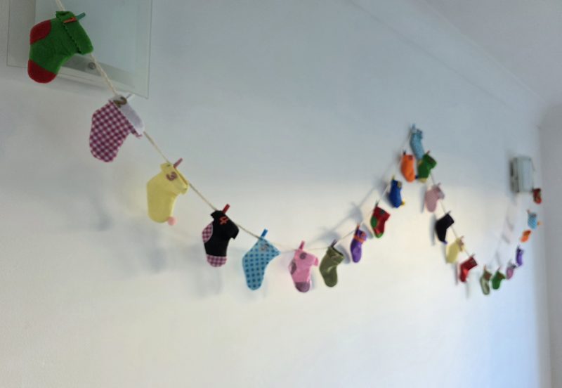 24-Stocking Advent Calendar Garland with Wooden Numbers and Hemp Twine