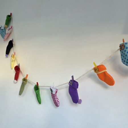 24-Stocking Advent Calendar Garland with Wooden Numbers and Hemp Twine