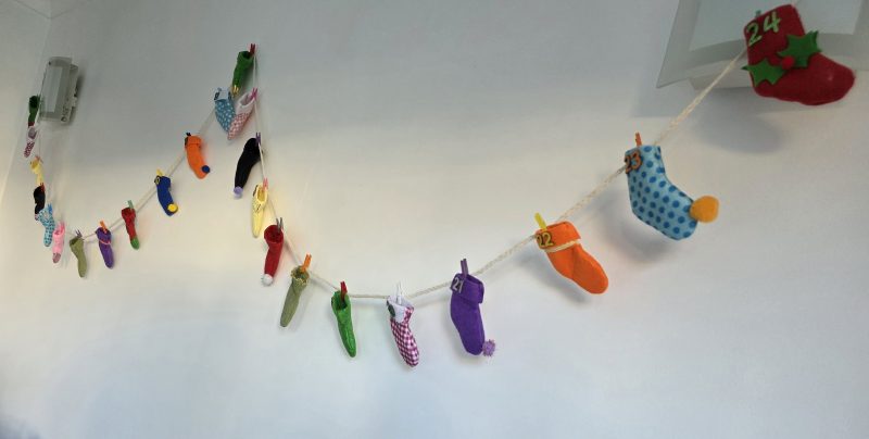 24-Stocking Advent Calendar Garland with Wooden Numbers and Hemp Twine