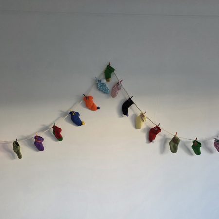 24-Stocking Advent Calendar Garland with Wooden Numbers and Hemp Twine