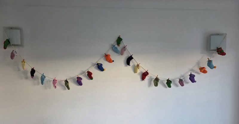 24-Stocking Advent Calendar Garland with Wooden Numbers and Hemp Twine