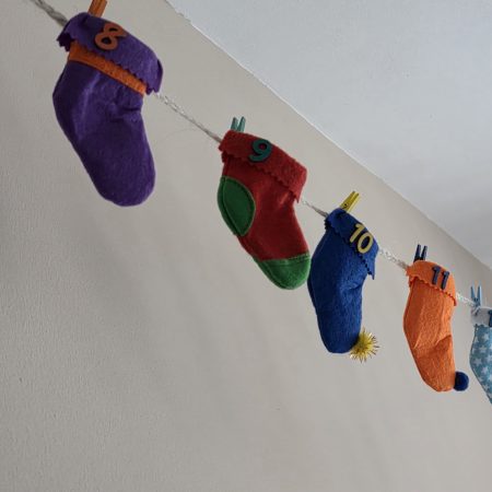 24-Stocking Advent Calendar Garland with Wooden Numbers and Hemp Twine