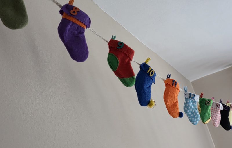 24-Stocking Advent Calendar Garland with Wooden Numbers and Hemp Twine