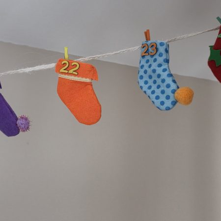 24-Stocking Advent Calendar Garland with Wooden Numbers and Hemp Twine