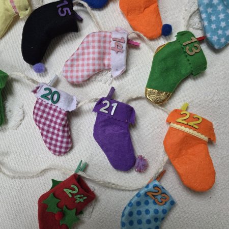 24-Stocking Advent Calendar Garland with Wooden Numbers and Hemp Twine