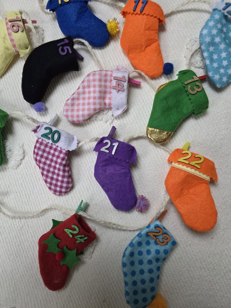 24-Stocking Advent Calendar Garland with Wooden Numbers and Hemp Twine