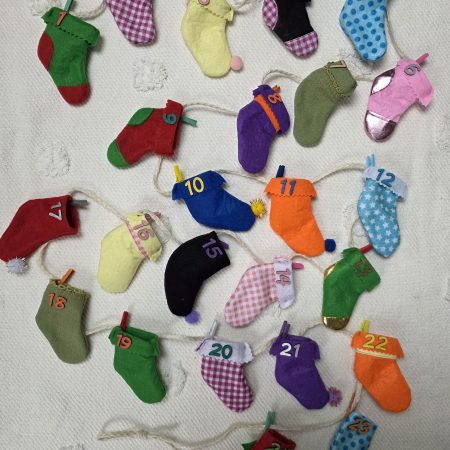 24-Stocking Advent Calendar Garland with Wooden Numbers and Hemp Twine