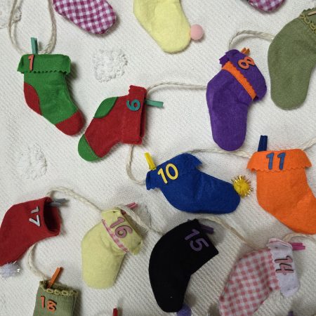 24-Stocking Advent Calendar Garland with Wooden Numbers and Hemp Twine