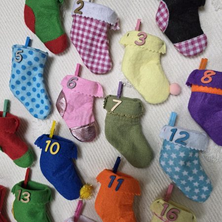 24-Stocking Advent Calendar Garland with Wooden Numbers and Hemp Twine