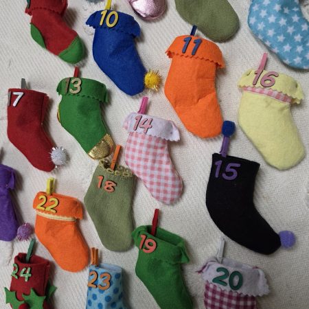 24-Stocking Advent Calendar Garland with Wooden Numbers and Hemp Twine