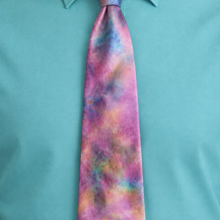 Hand Dyed Pure Silk Tie in Pink, Purple and Turquoise