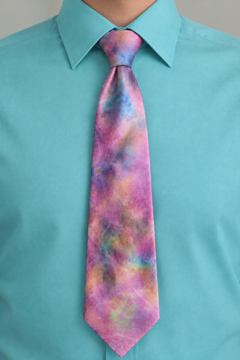 Hand Dyed Pure Silk Tie in Pink, Purple and Turquoise