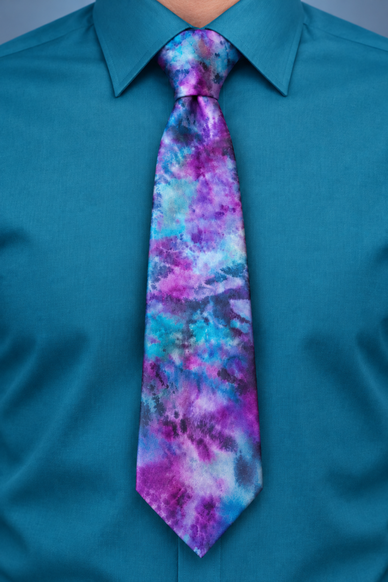 Pure Silk Unisex Hand Dyed Tie in Purple, Turquoise, Black and Blue. Perfect For Any Formal Outfit